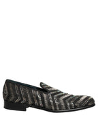 Black Silver Embellished Slip On Loafers Shoes
