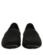 Black Satin Logo Slip On Flats Loafers Shoes
