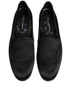 Black Satin Logo Slip On Flats Loafers Shoes