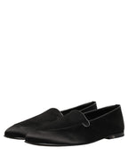 Black Satin Logo Slip On Flats Loafers Shoes