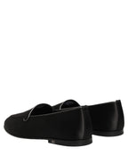 Black Satin Logo Slip On Flats Loafers Shoes