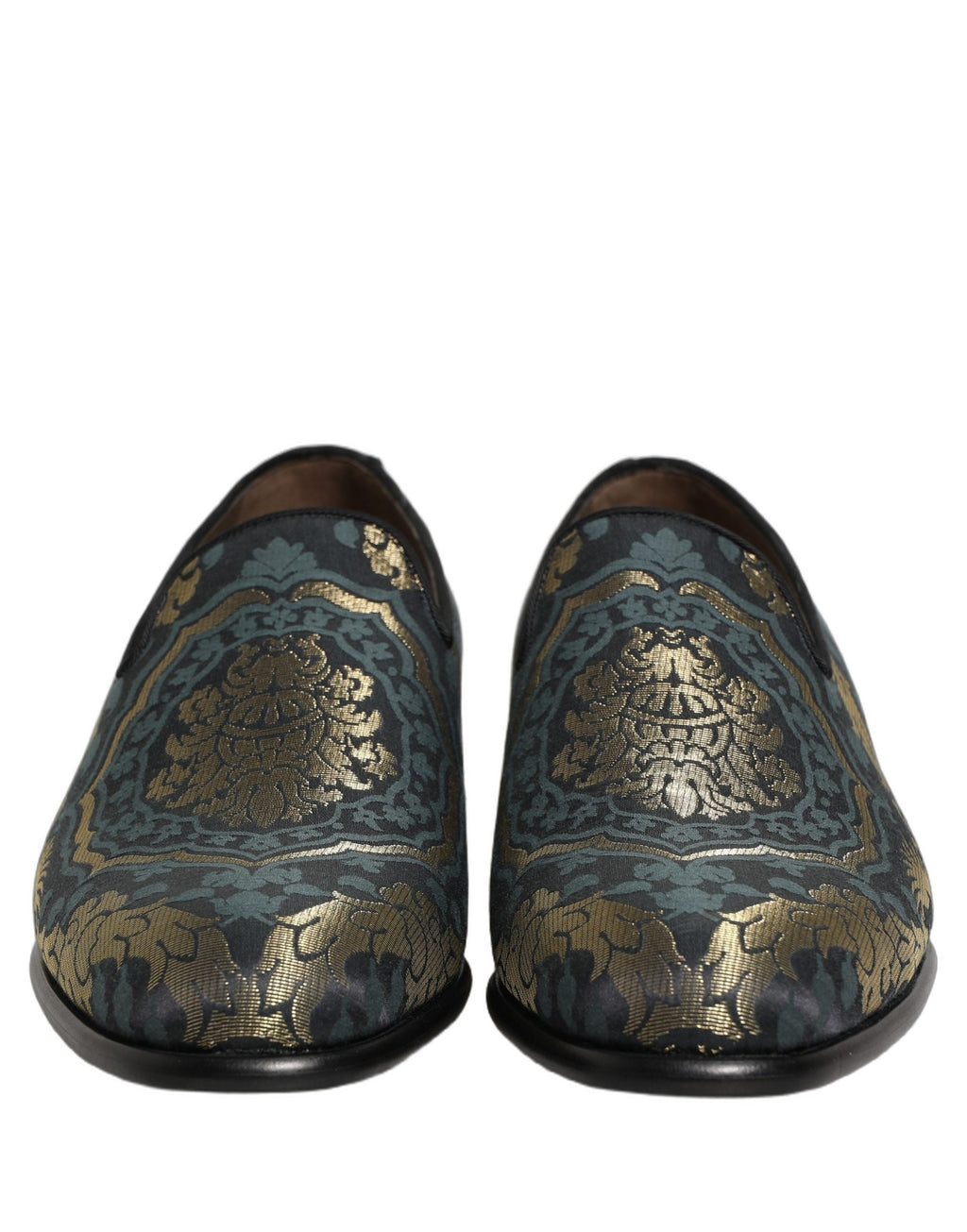 Black Floral Brocade Slip On Loafers Shoes