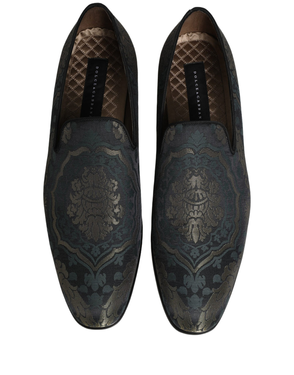 Black Floral Brocade Slip On Loafers Shoes