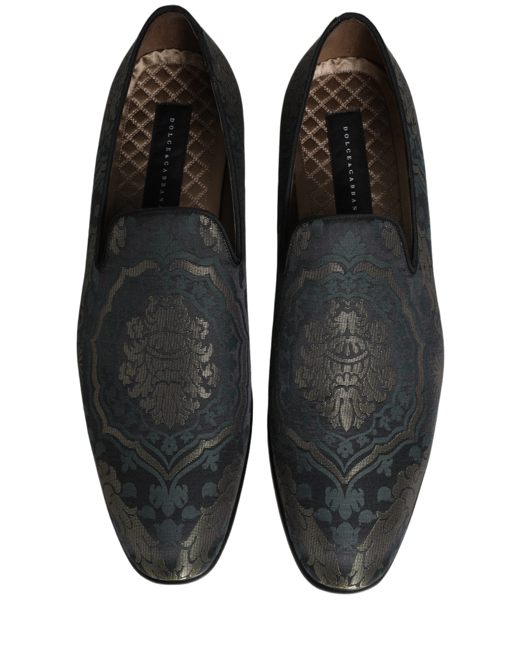 Black Floral Brocade Slip On Loafers Shoes