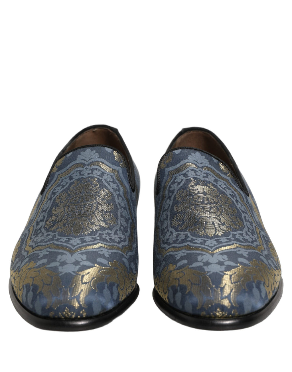 Blue Floral Brocade Slip On Loafers Shoes