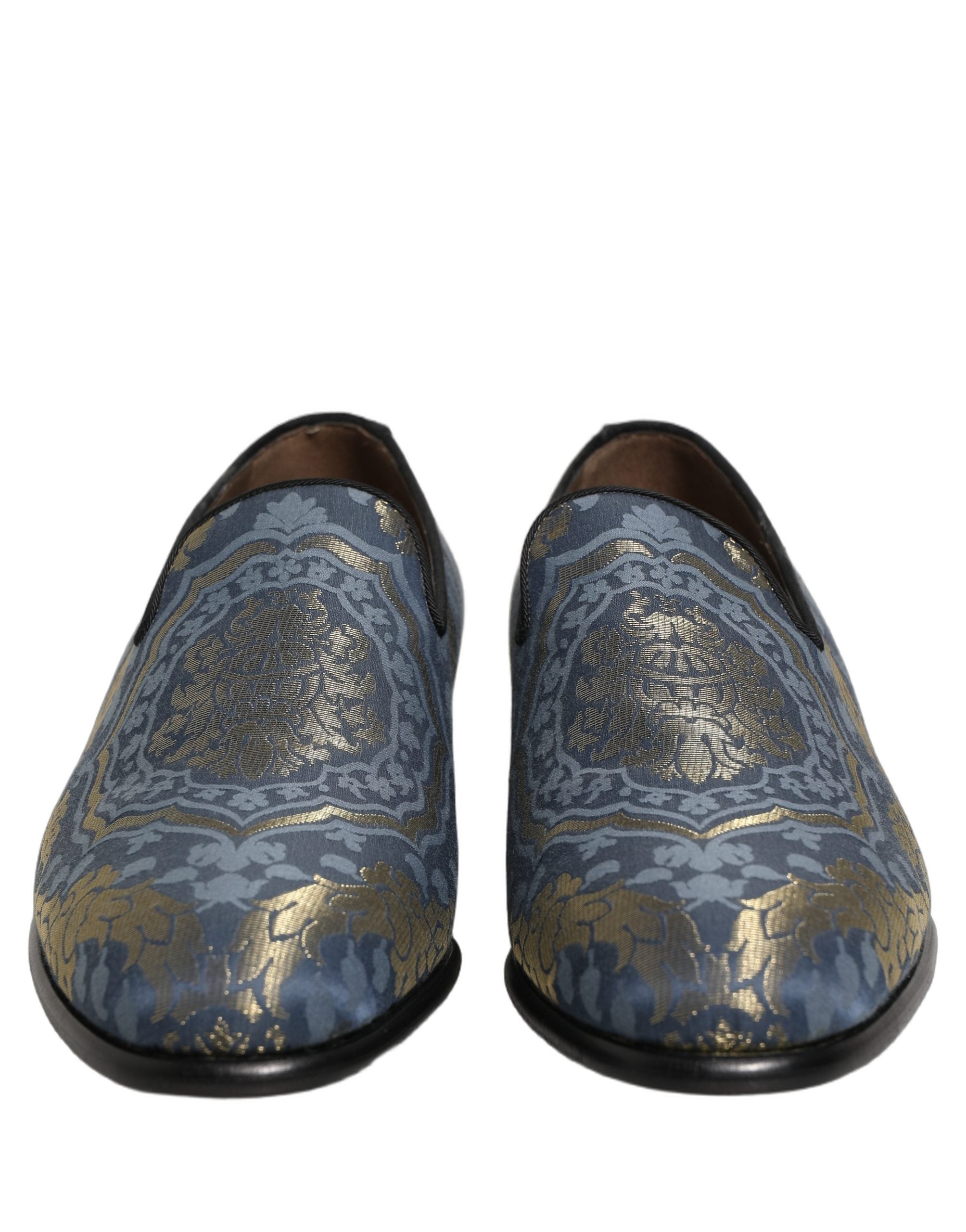Blue Floral Brocade Slip On Loafers Shoes