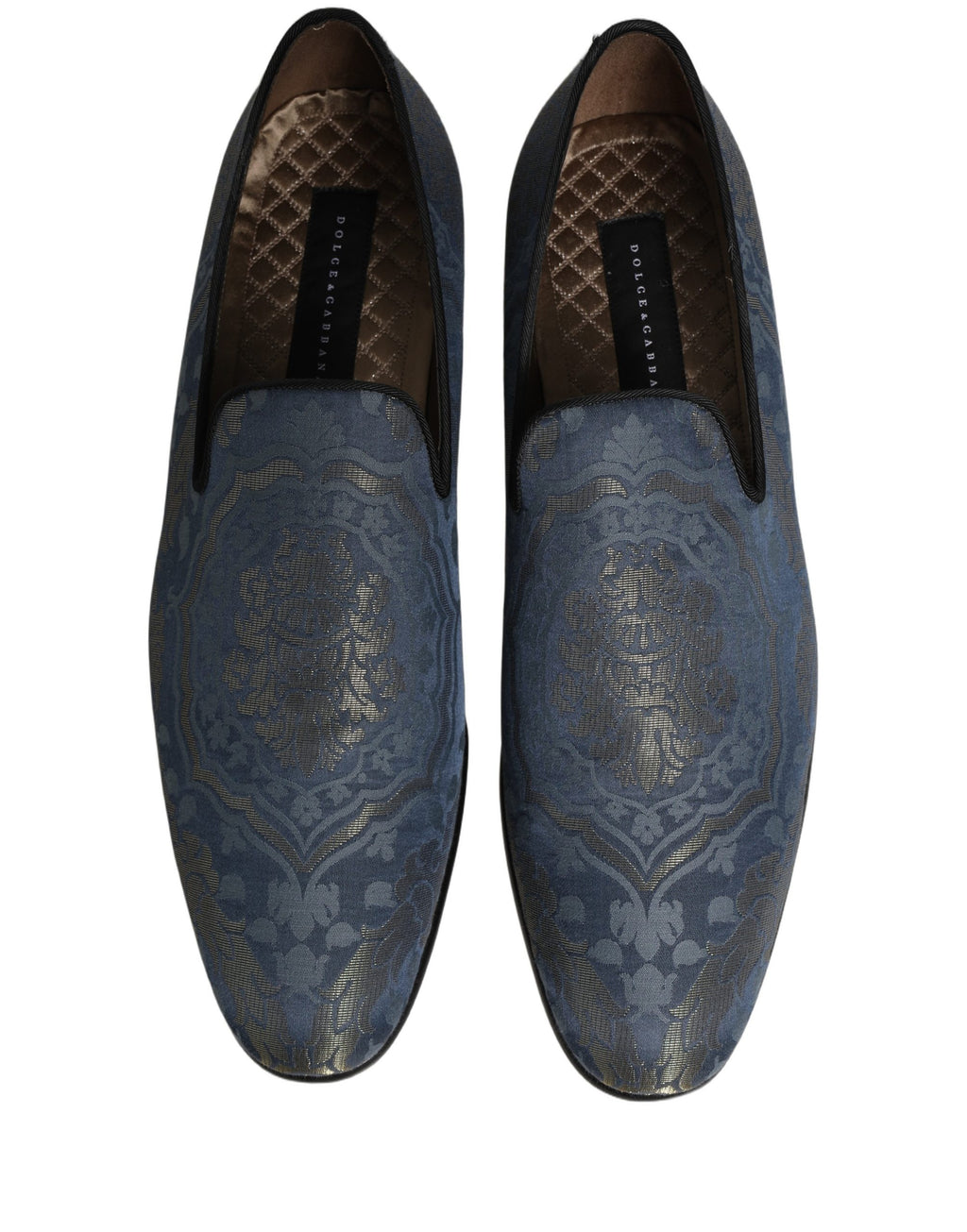 Blue Floral Brocade Slip On Loafers Shoes