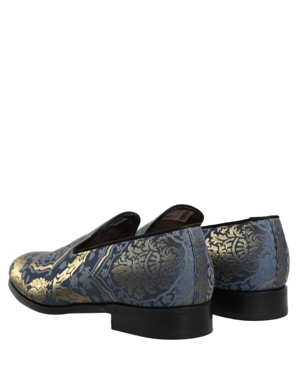 Blue Floral Brocade Slip On Loafers Shoes