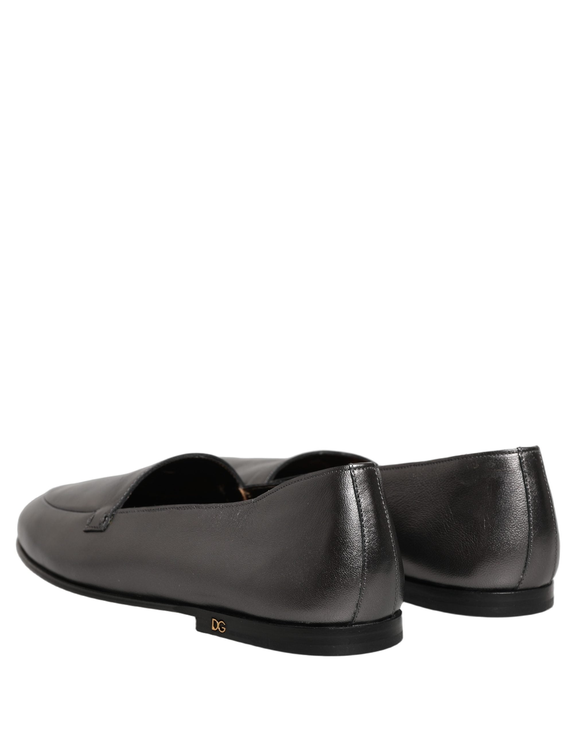 Silver Leather DG Logo Slip On Loafers Shoes