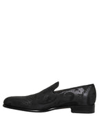Black Brocade Men Slip On Dress Loafers Shoes