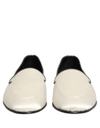 White Satin Logo Slip On Flats Loafers Shoes