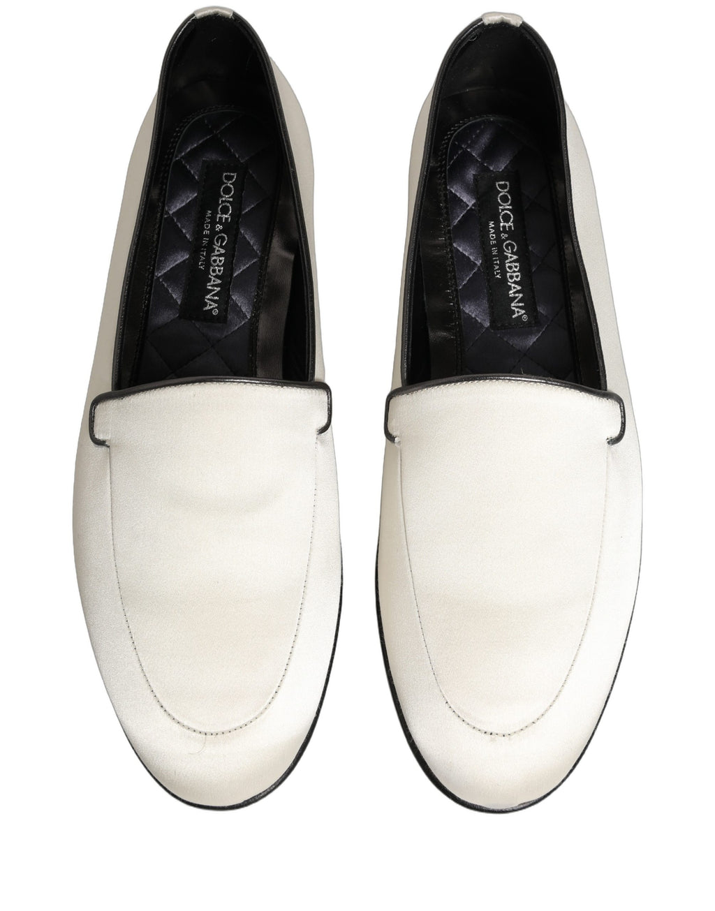 White Satin Logo Slip On Flats Loafers Shoes