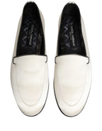 White Satin Logo Slip On Flats Loafers Shoes