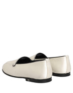 White Satin Logo Slip On Flats Loafers Shoes
