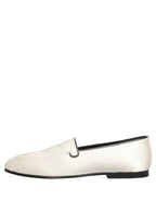 White Satin Logo Slip On Flats Loafers Shoes