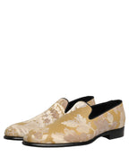 Gold Floral Print Jacquard Men Loafers Shoes
