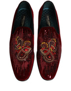 Maroon Sequin Gemstone Dress Loafers Shoes