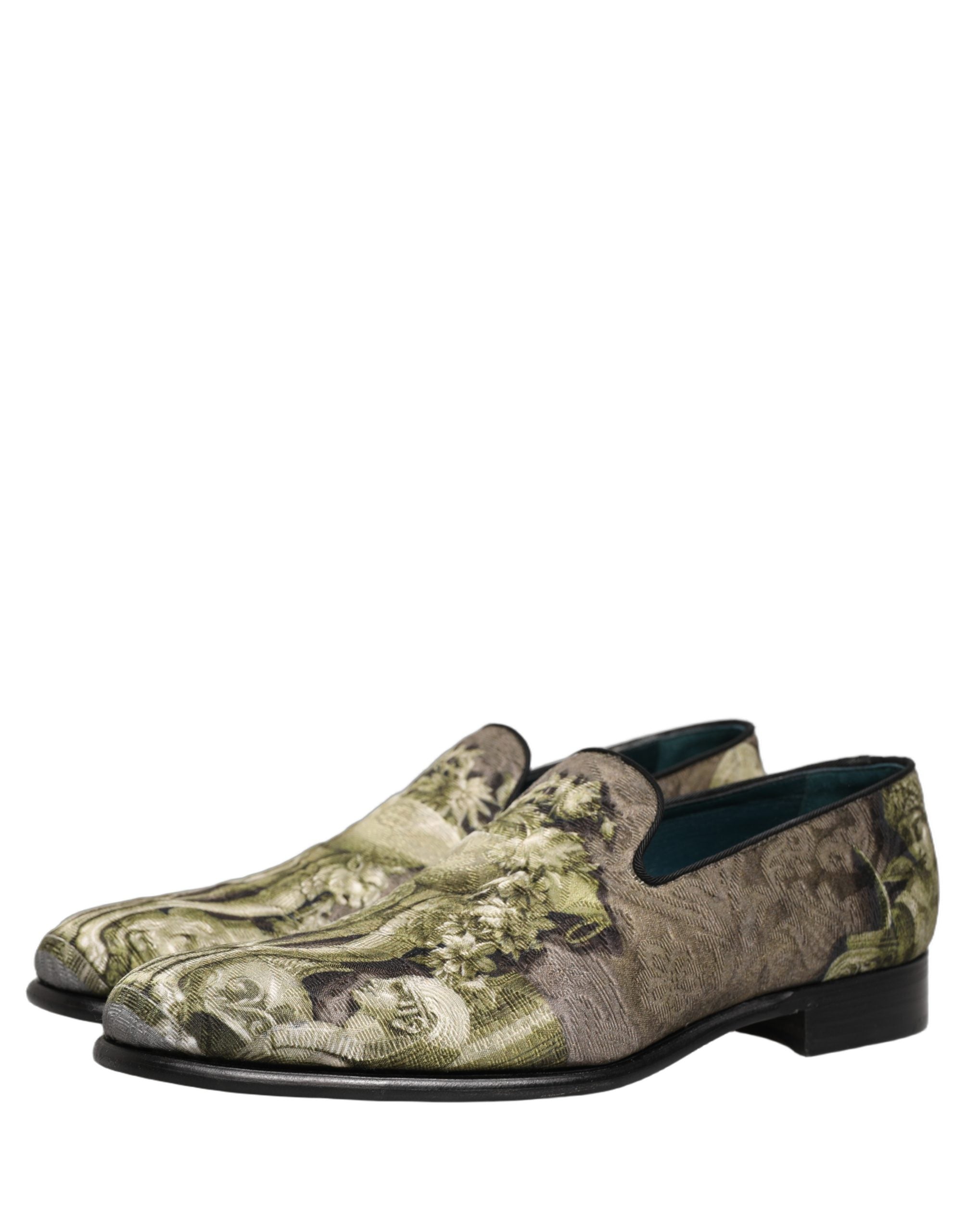 Brown Baroque Print Slip On Loafers Shoes