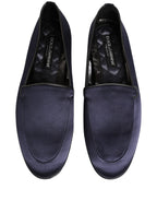 Blue Satin Logo Slip On Flats Loafers Shoes