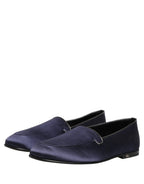 Blue Satin Logo Slip On Flats Loafers Shoes