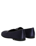 Blue Satin Logo Slip On Flats Loafers Shoes