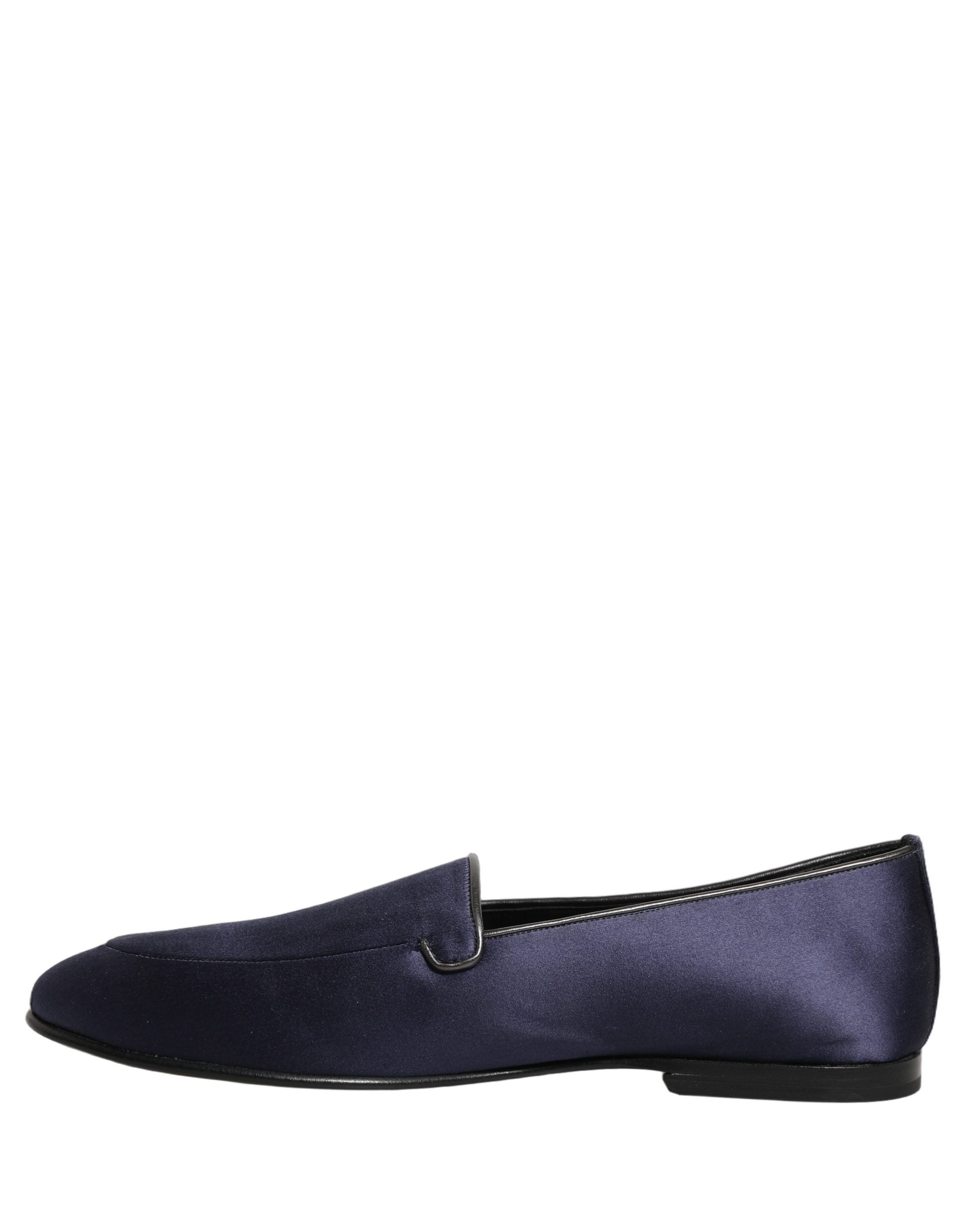 Blue Satin Logo Slip On Flats Loafers Shoes