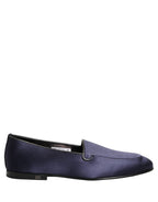 Blue Satin Logo Slip On Flats Loafers Shoes