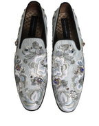 White Floral Embellished Men Loafers  Shoes