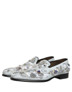 White Floral Embellished Men Loafers  Shoes