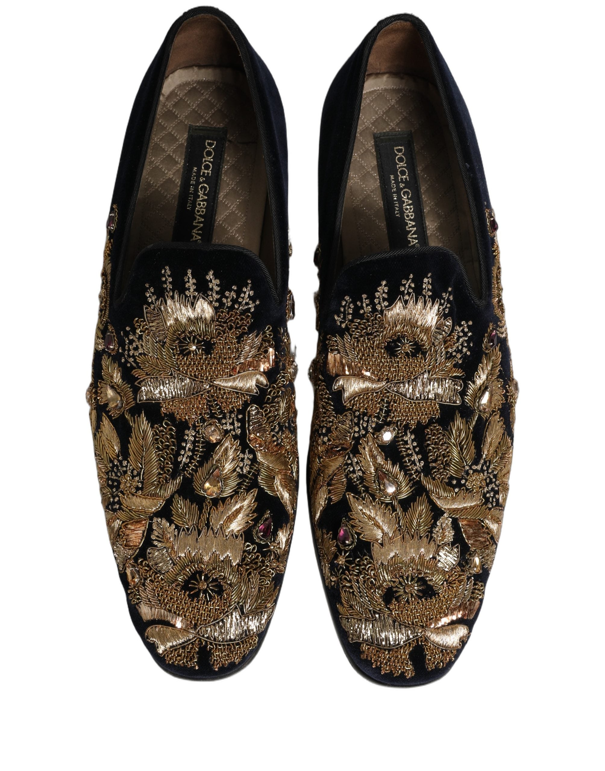 Black Gold Embroidery Dress Loafers Shoes