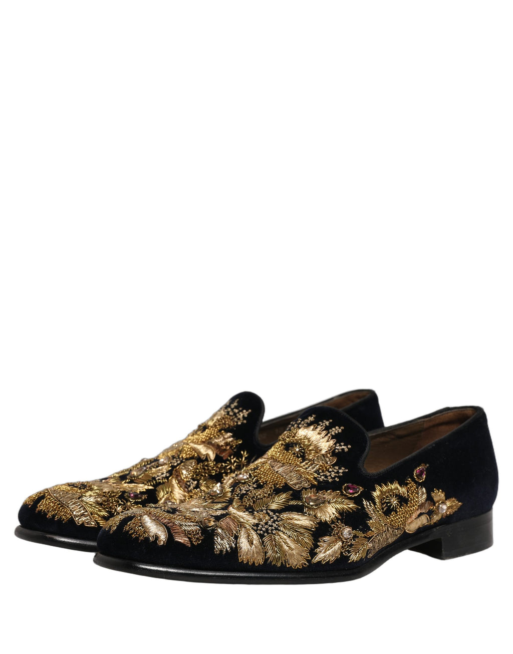 Black Gold Embroidery Dress Loafers Shoes