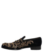 Black Velvet Embellished Dress Loafers Shoes