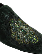 Green Velvet Embellished Dress Loafers Shoes