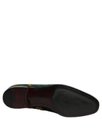 Green Floral Embroidery Dress Loafers Shoes
