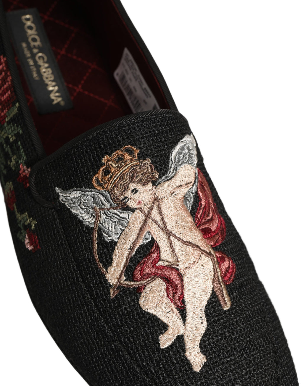 Black Baroque Angel Crown Rose Loafers Shoes