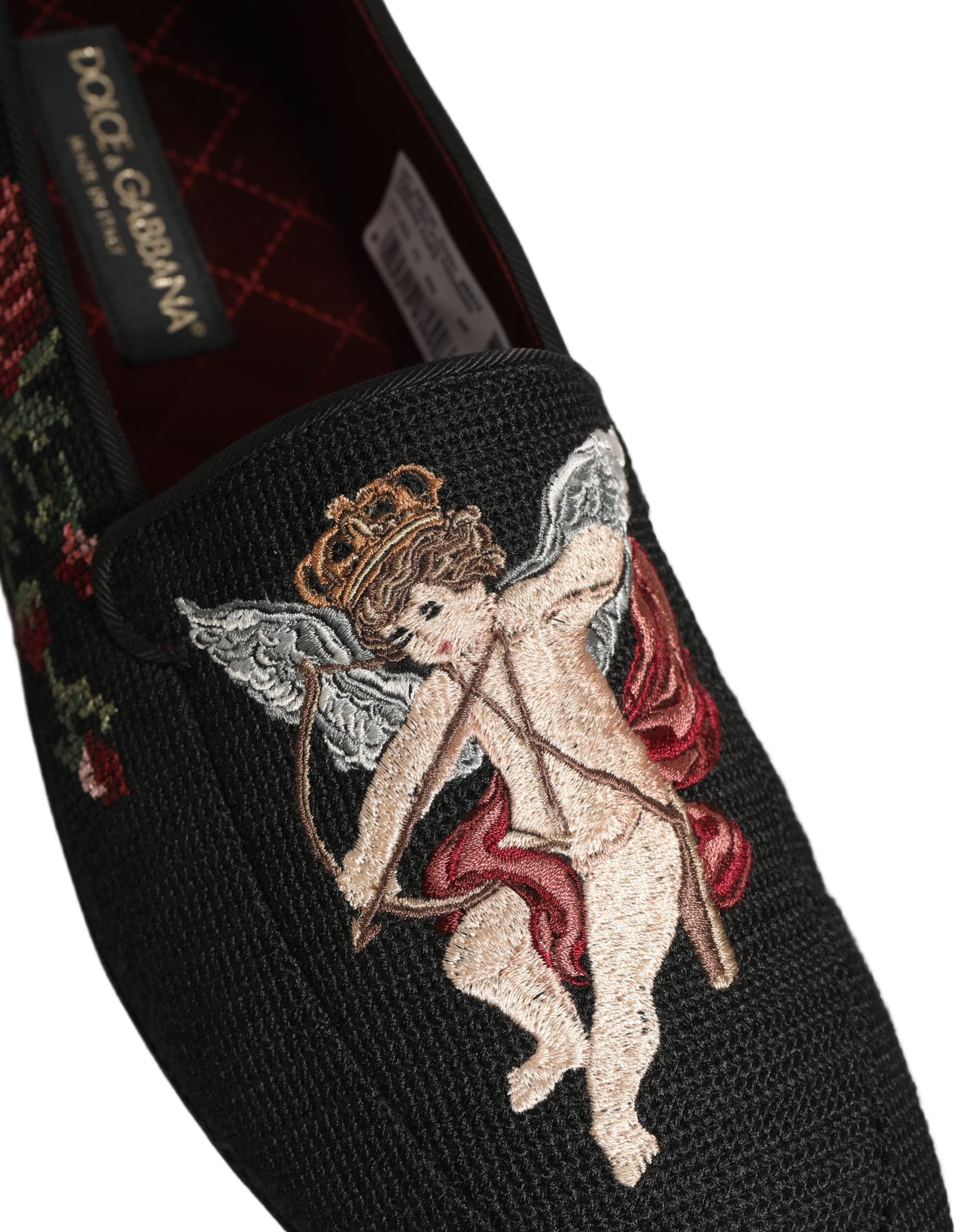 Black Baroque Angel Crown Rose Loafers Shoes