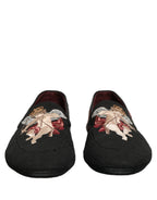 Black Baroque Angel Crown Rose Loafers Shoes