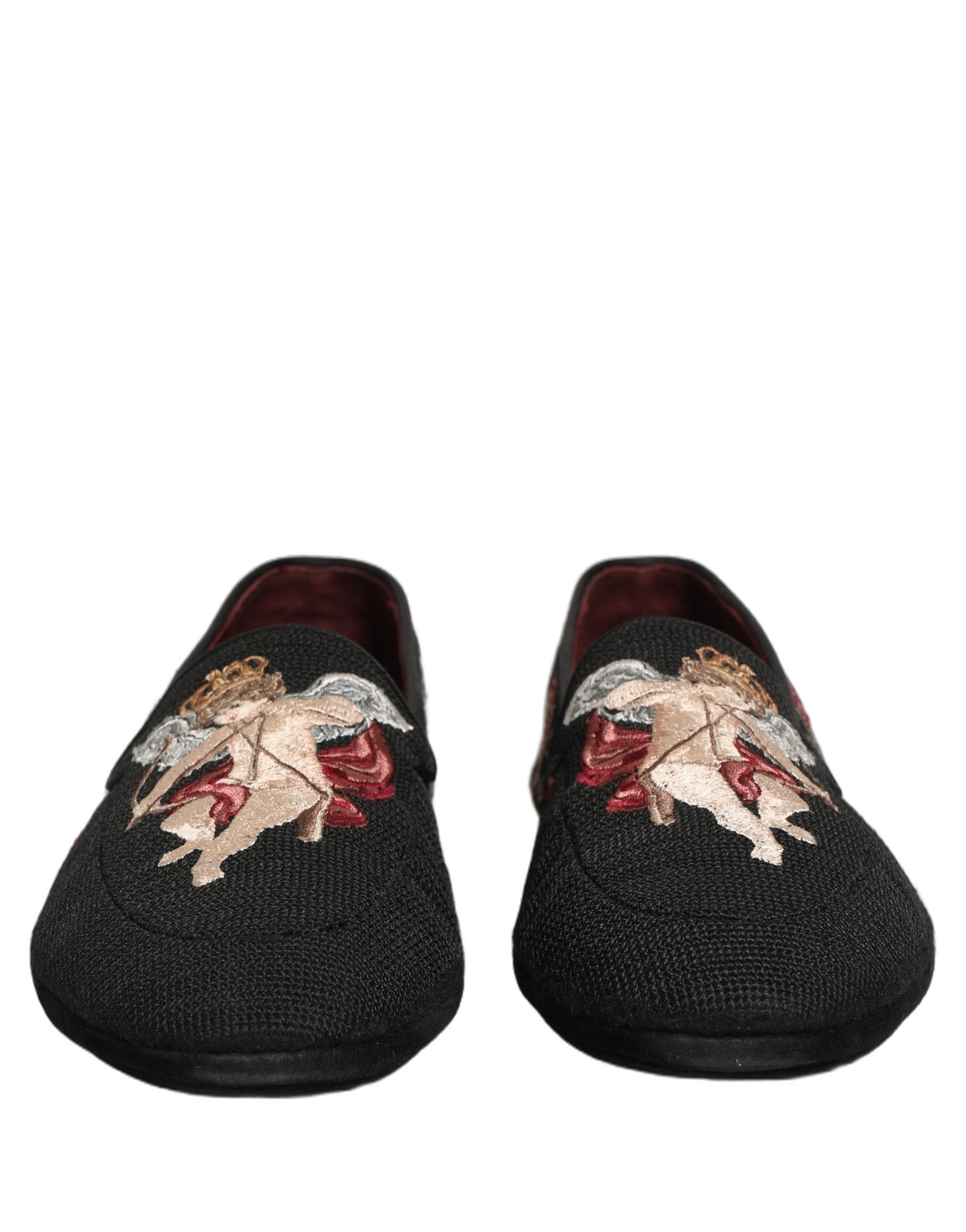Black Baroque Angel Crown Rose Loafers Shoes