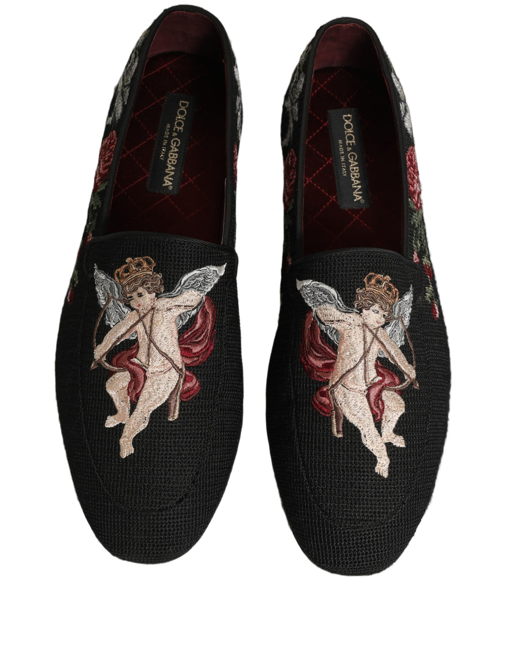Black Baroque Angel Crown Rose Loafers Shoes