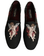 Black Baroque Angel Crown Rose Loafers Shoes