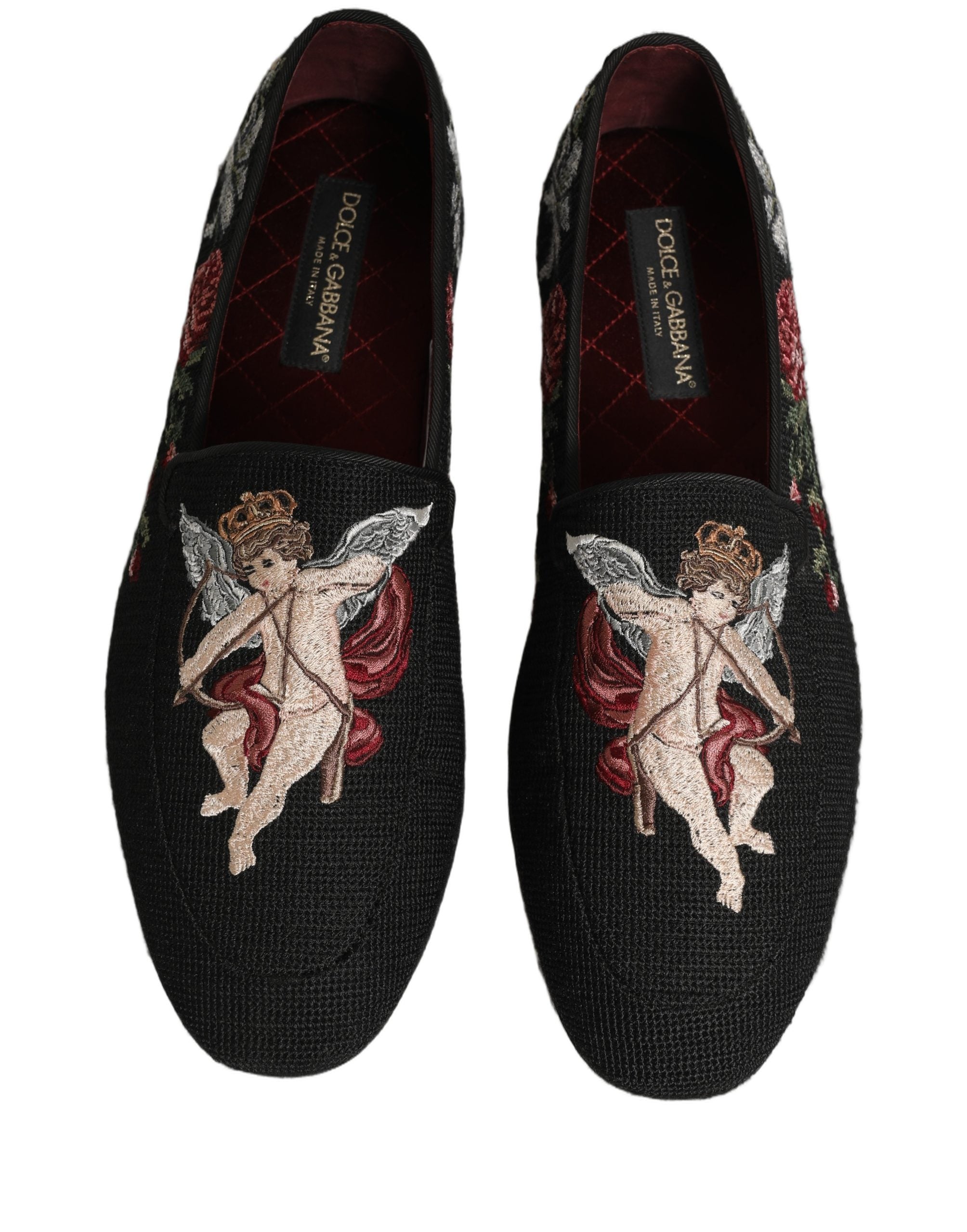 Black Baroque Angel Crown Rose Loafers Shoes