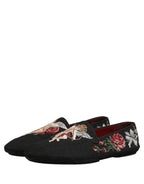 Black Baroque Angel Crown Rose Loafers Shoes