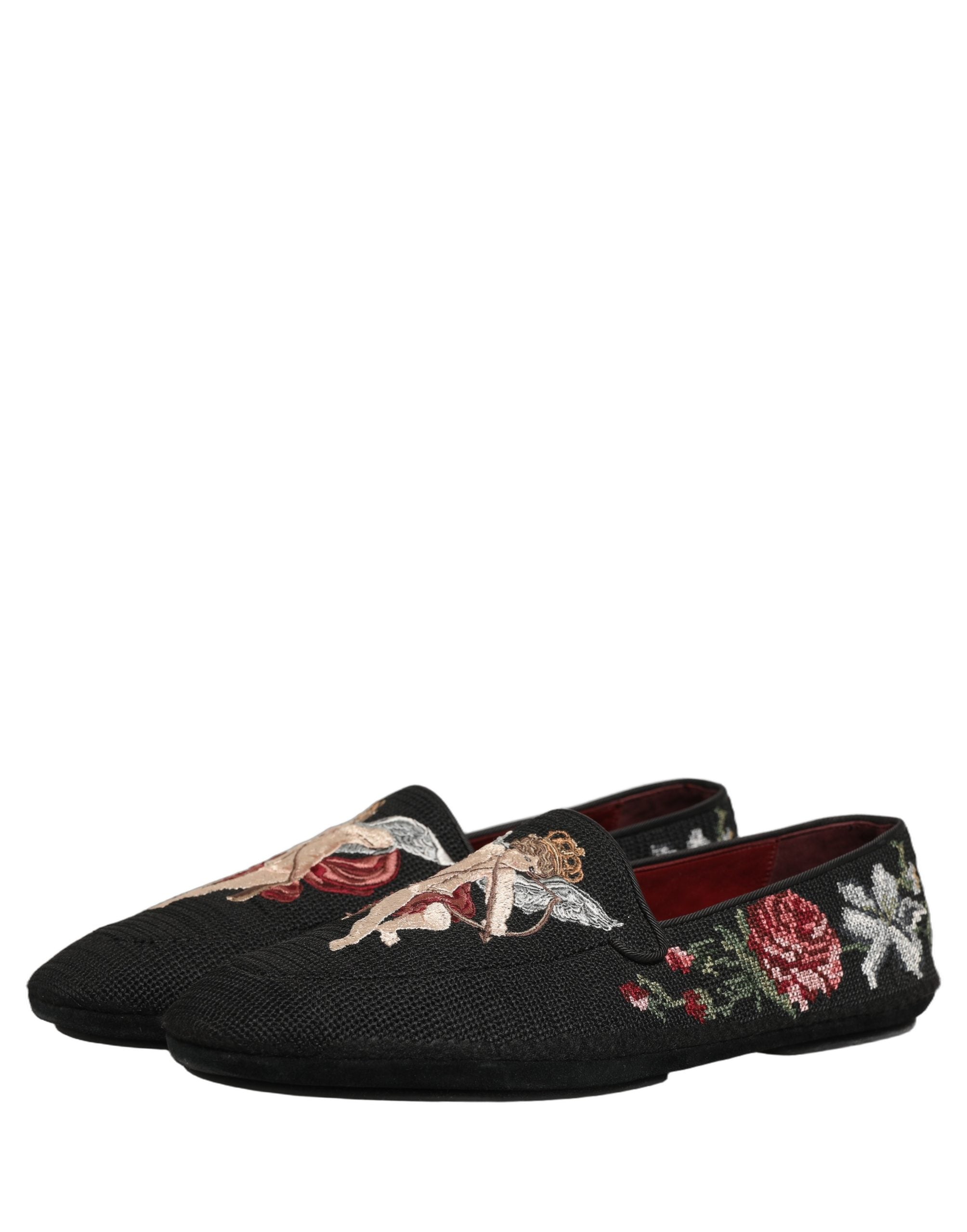 Black Baroque Angel Crown Rose Loafers Shoes