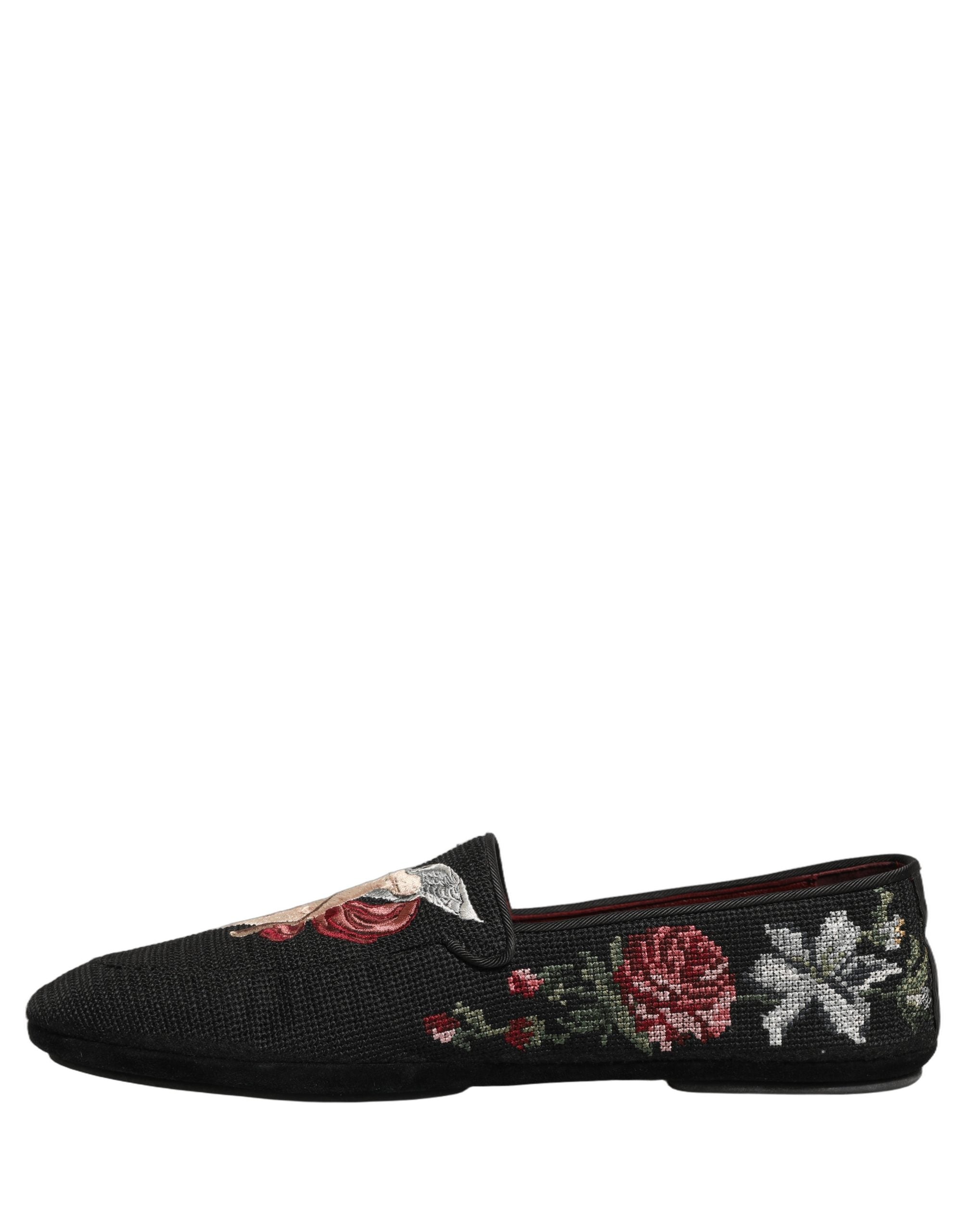 Black Baroque Angel Crown Rose Loafers Shoes