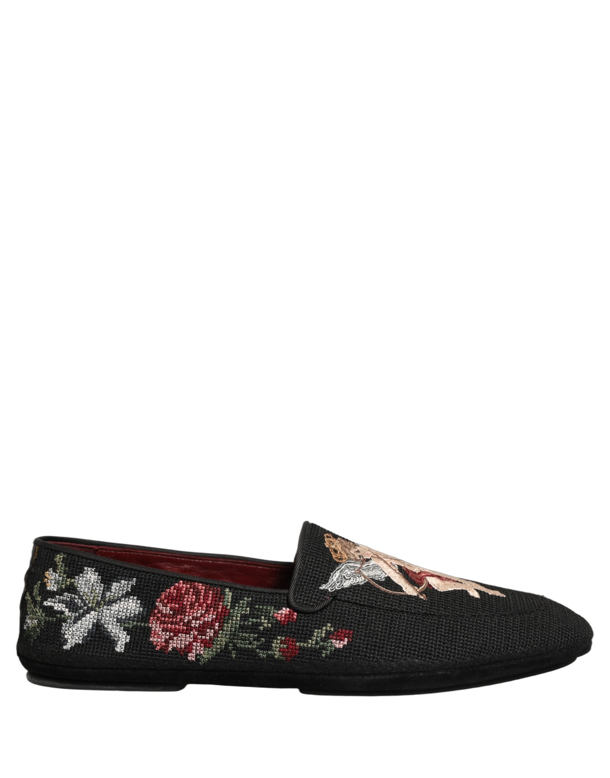 Black Baroque Angel Crown Rose Loafers Shoes