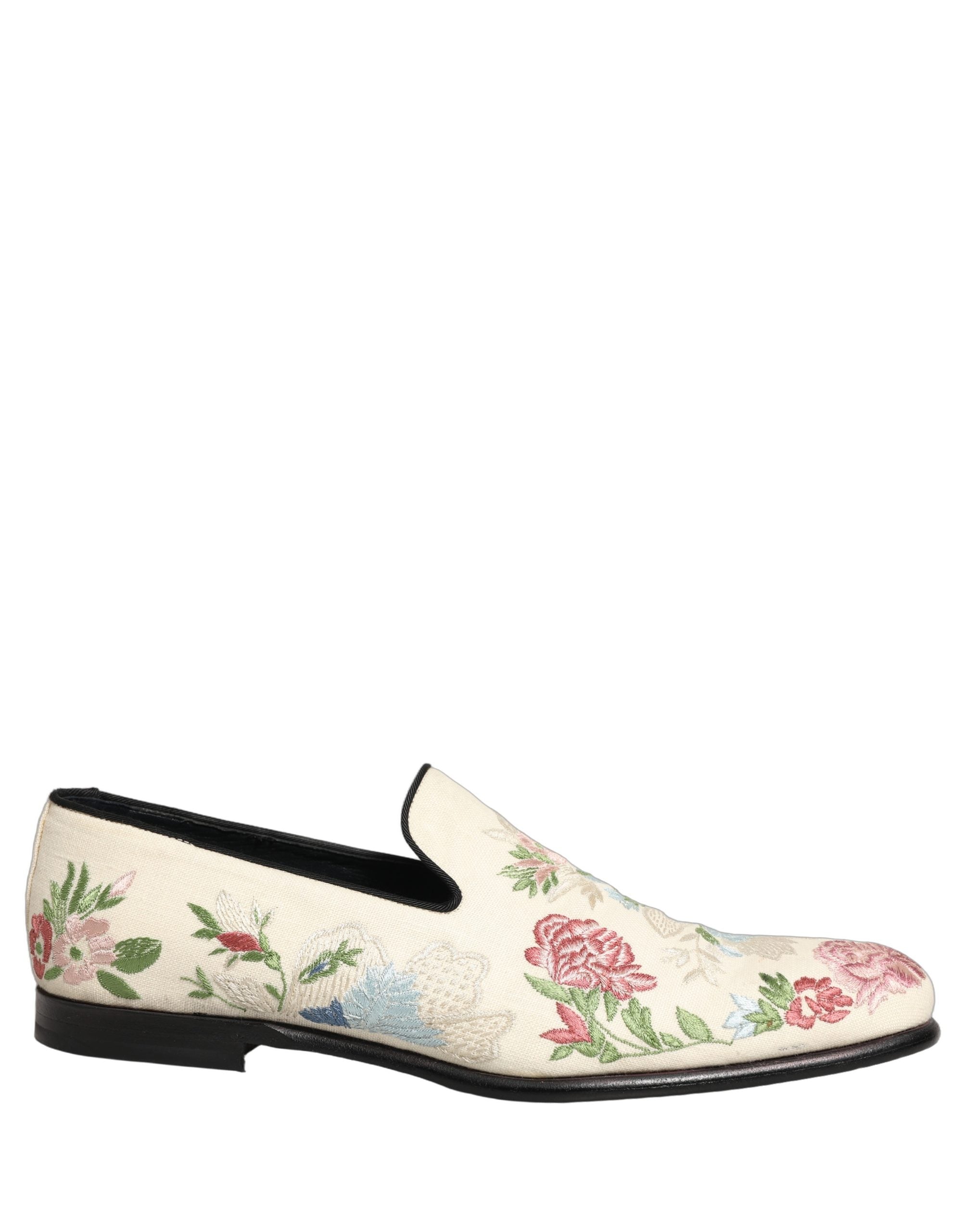 White Floral Embroidery Dress Loafers Shoes