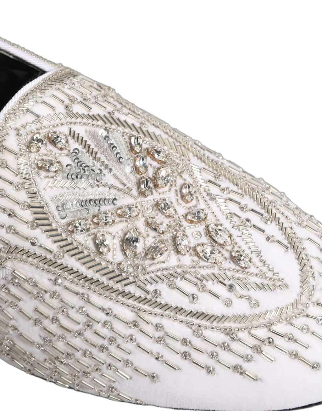 White Satin Embellished Dress Loafers Shoes