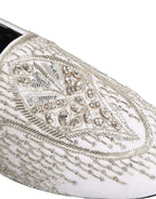 White Satin Embellished Dress Loafers Shoes