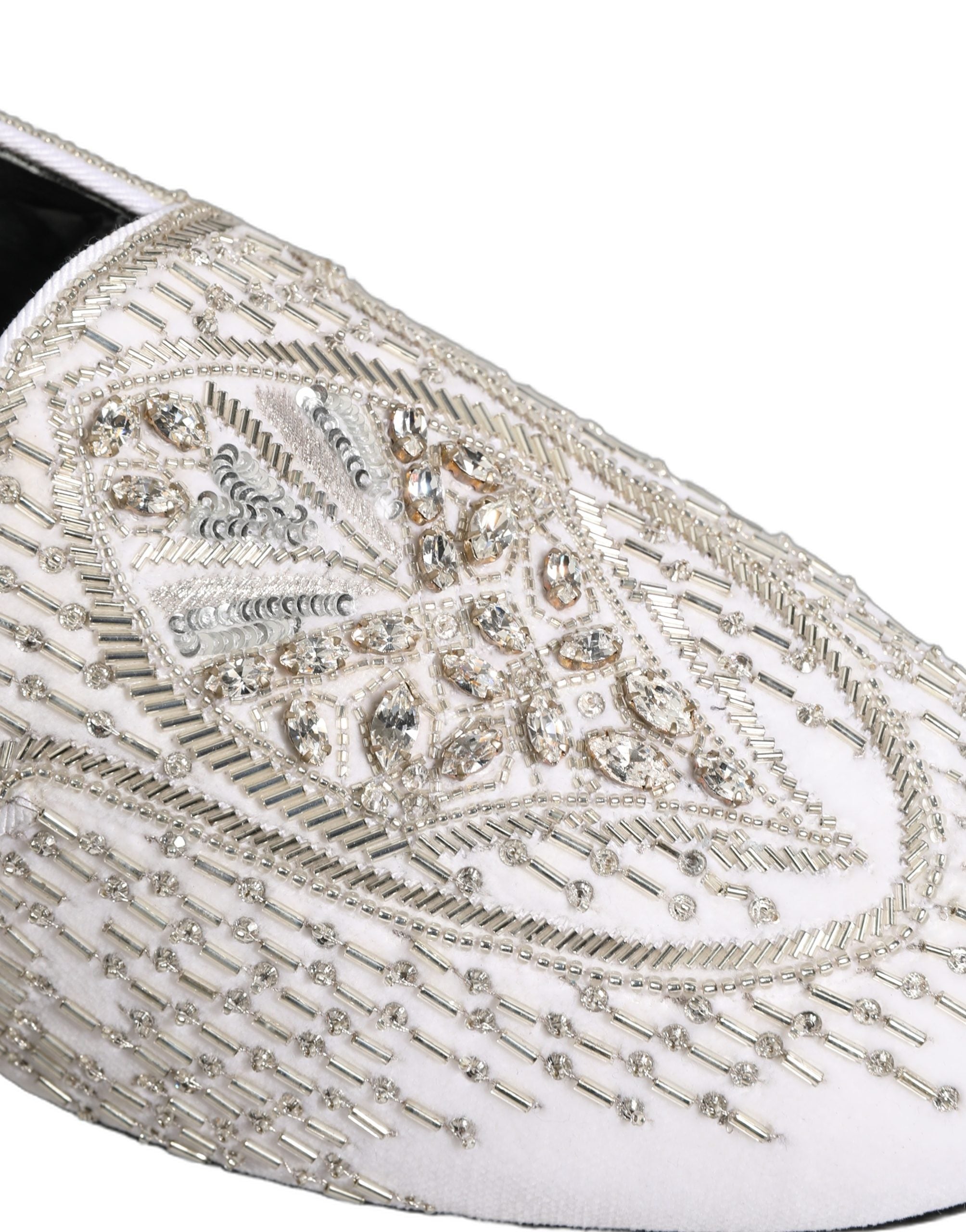 White Satin Embellished Dress Loafers Shoes