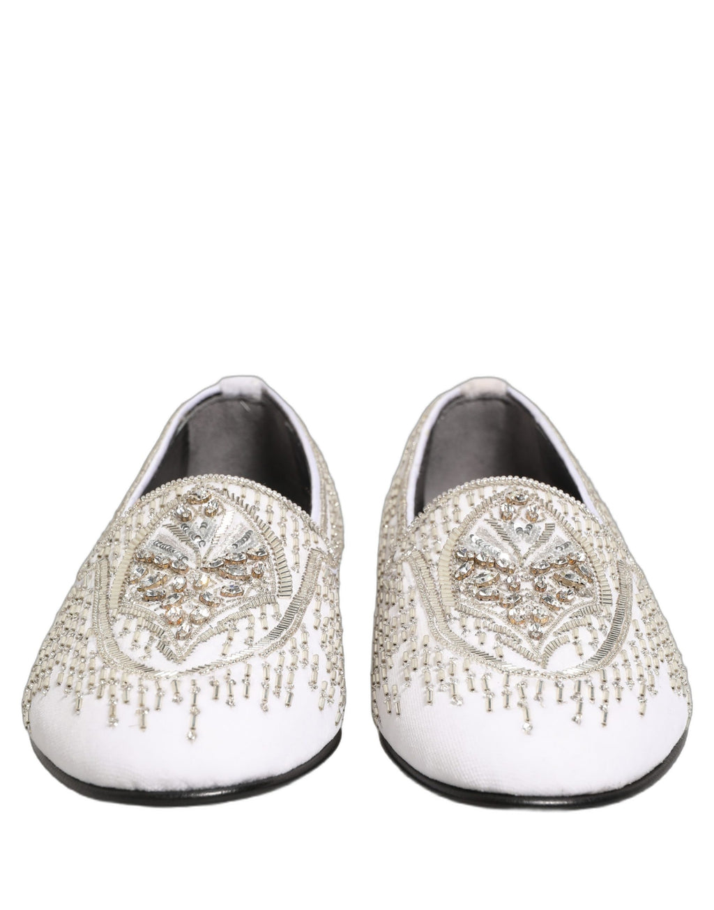 White Satin Embellished Dress Loafers Shoes